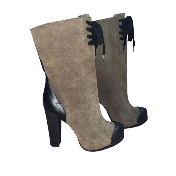 Kelsi Dagger Shoes - Kelsi Dagger Women's Size 7 Adelia Boots Olive Green Suede Mid Calf Lace up
